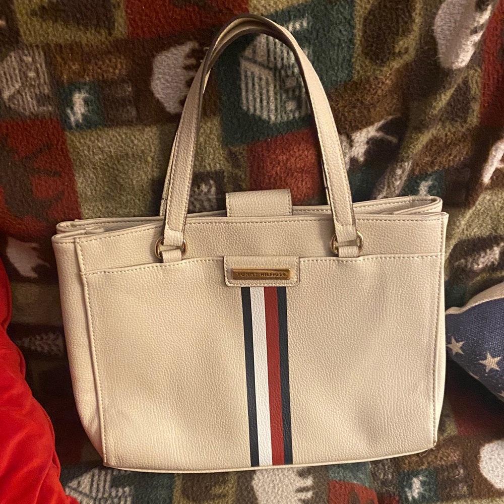 Tommy Hilfiger Cream Tote with Signature Red, White & Blue Stripe